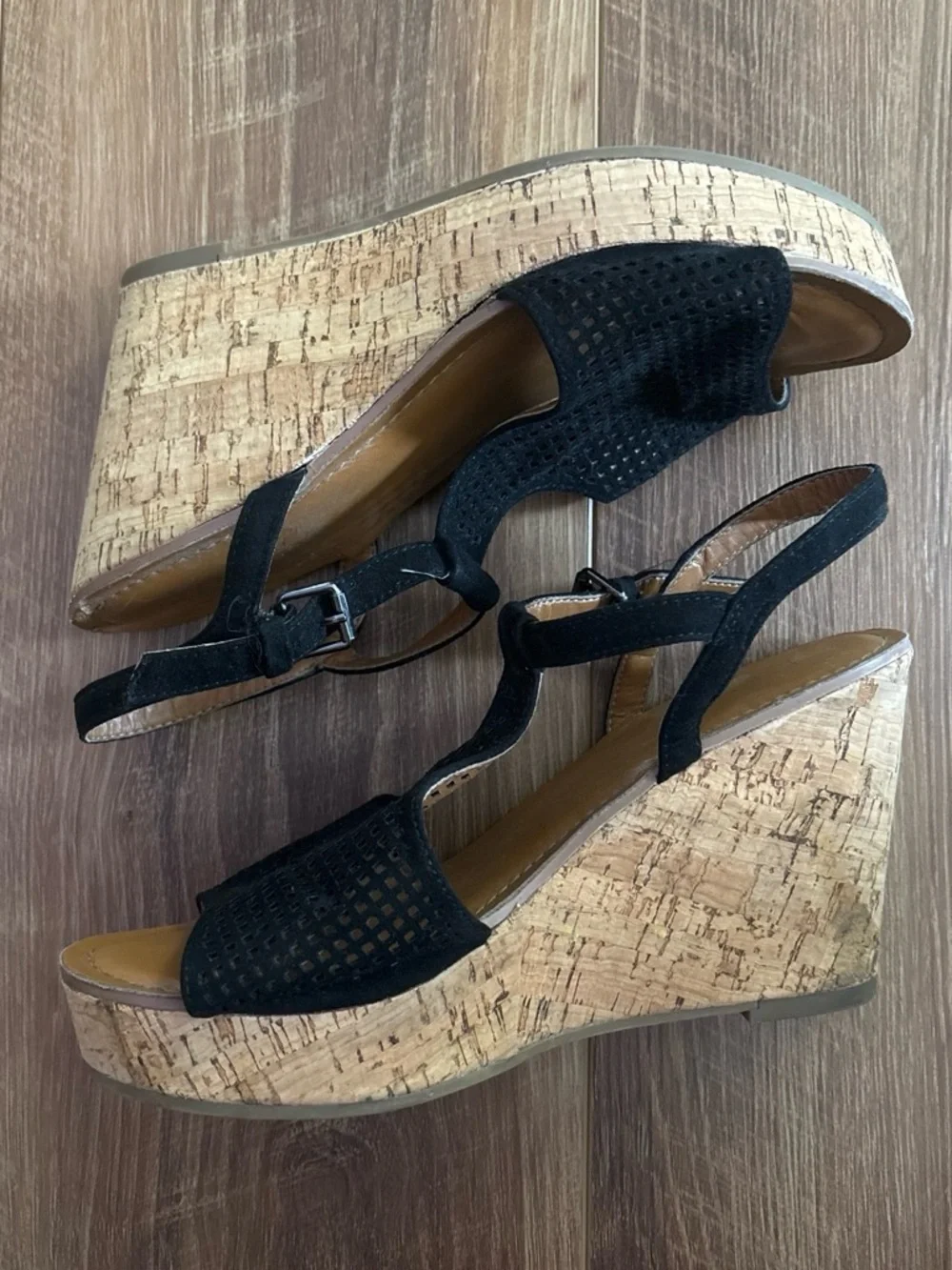 Franco Sarto Black Cork Wedge Sandals